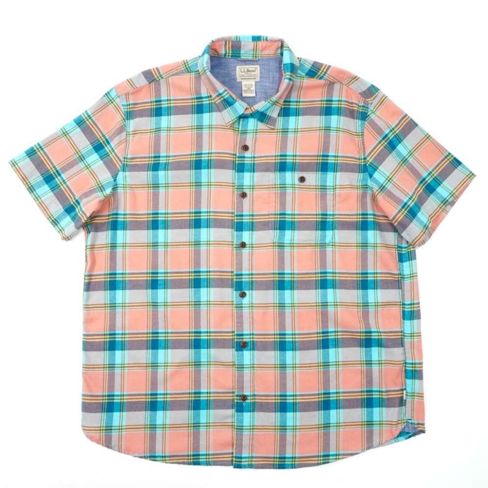LL Bean Mens‎ BeanFlex All Season Flannel Shirt Short Sleeve Traditional Fit XL